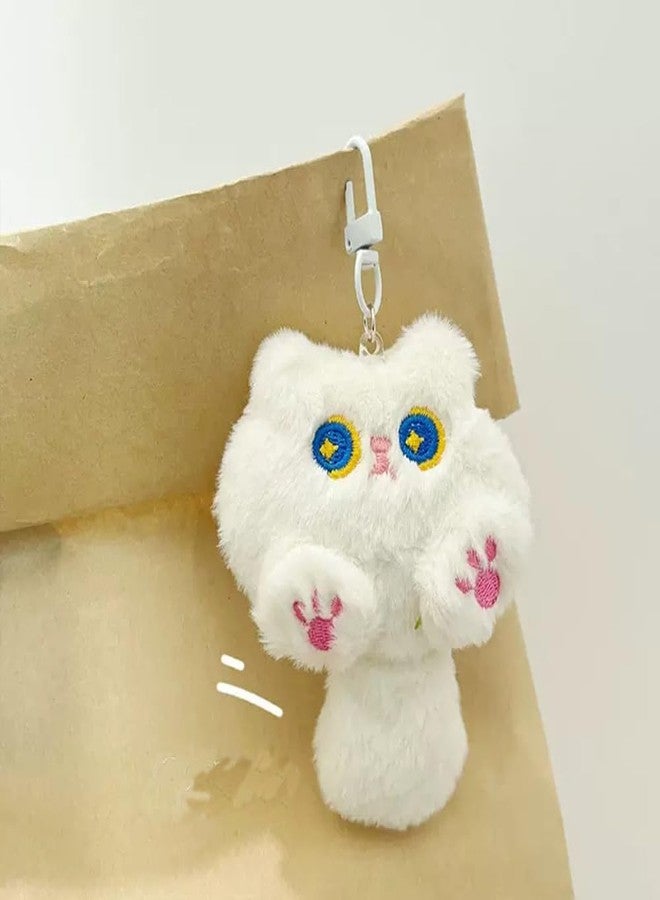 Dhdfisd Cute Cat Plush Keychain Kawaii Cartoon Inspired Cat Bag Charm Car Key Handbag Wallet Charm for Women Christmas Gift(White plush) - Image 4